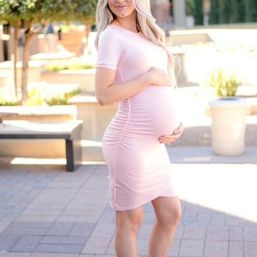 Monrow Maternity White t-shirt short sleeve Ruched midi  Comfortable Dress